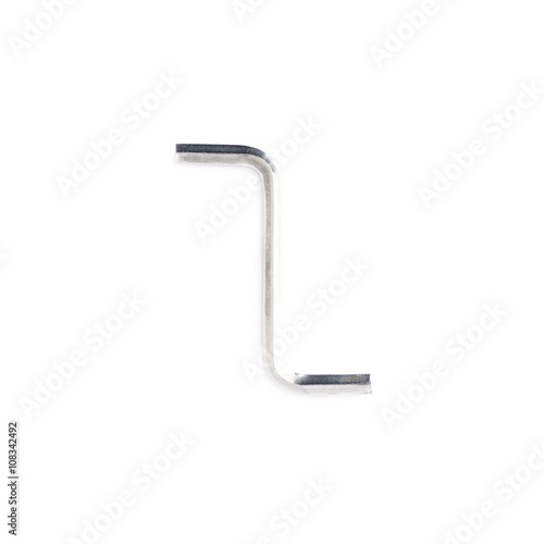Hex metal allen key over white isolated background