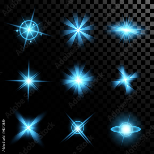 Creative concept Vector set of glow light effect stars bursts with sparkles isolated on black background.