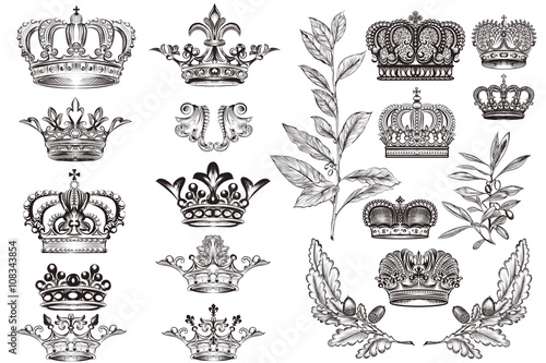 Crowns set or collection in vintage heraldic style for design