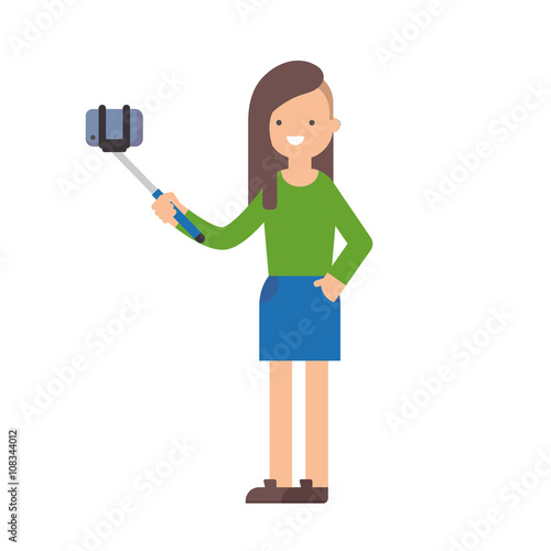 Vector illustration of a woman taking selfie on a smartphone usi