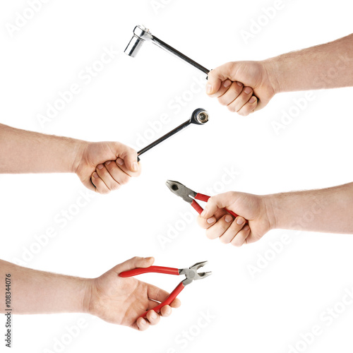 Set of hand holding a socket working tool  composition isolated over the white background