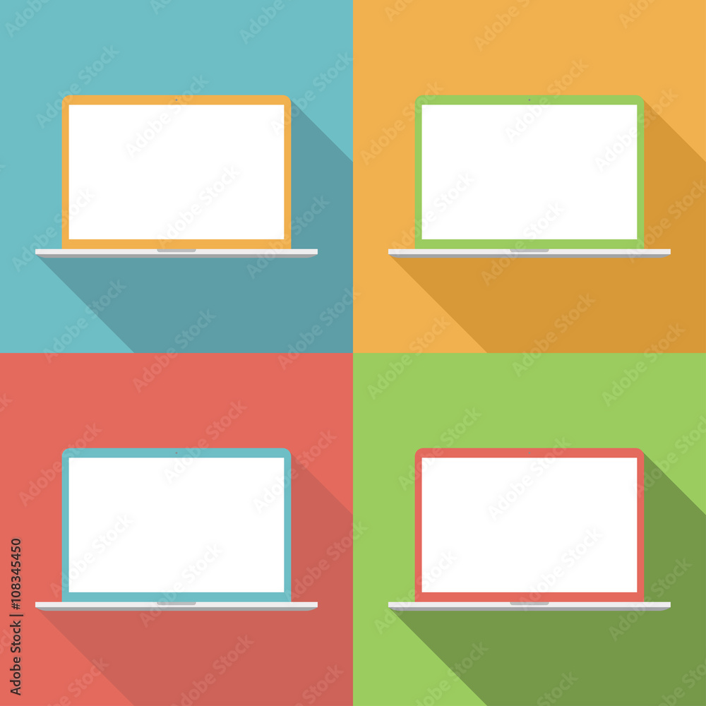 laptop icons set in the style flat design on the background different colors. stock vector illustration eps10 laptop icons set in the style flat design on the background different colors. stock vector illustration eps10