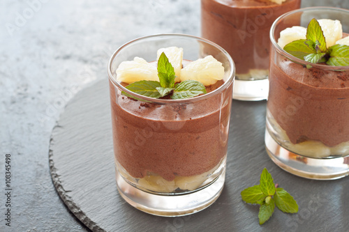Homemade Chocolate Mousse with pineapple