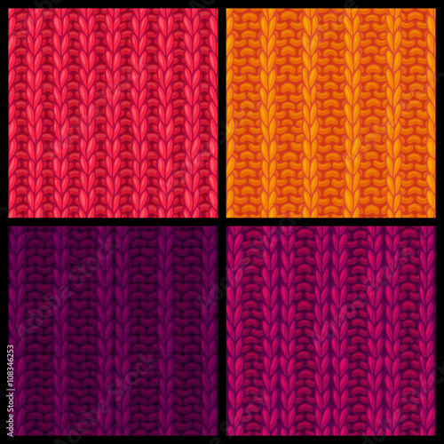 Vector set of colourful ribbing stitch patterns.