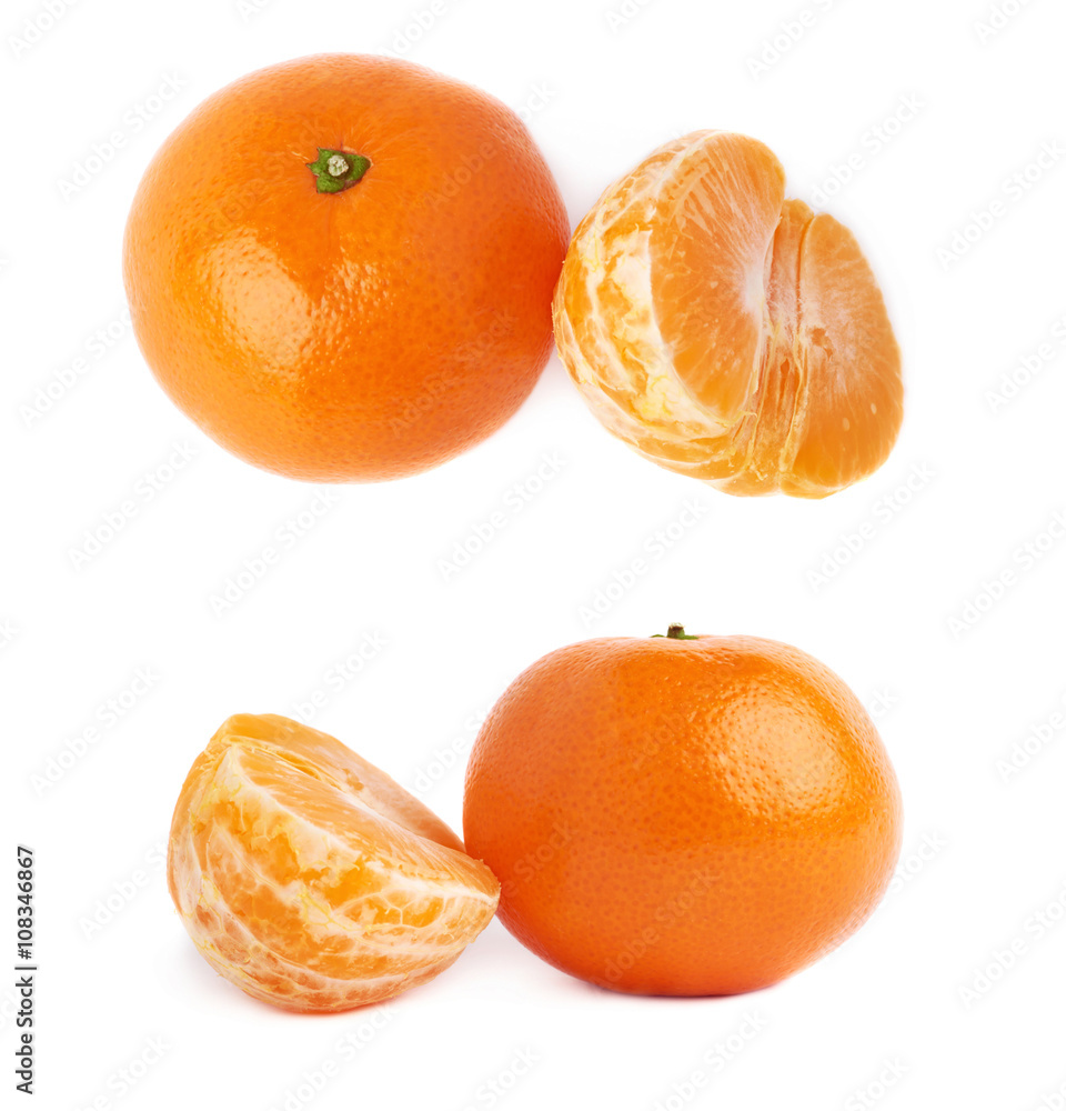 Half and fresh juicy tangerine fruit isolated over the white background Half and fresh juicy tangerine fruit isolated over the white background