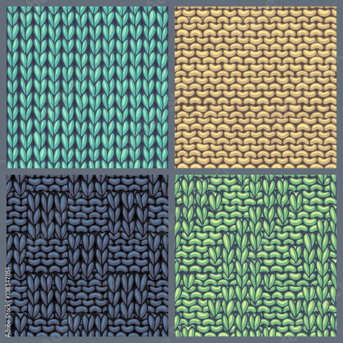 Vector set of various knitting patterns.