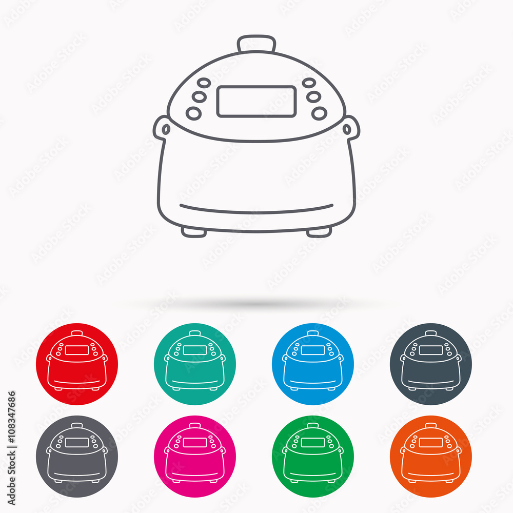 Multicooker icon. Kitchen electric device symbol Multicooker icon. Kitchen electric device symbol