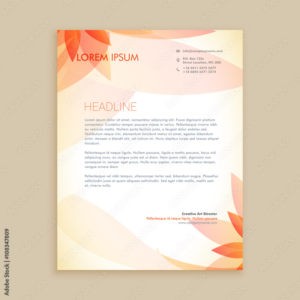 beautiful orange flower letterhead design