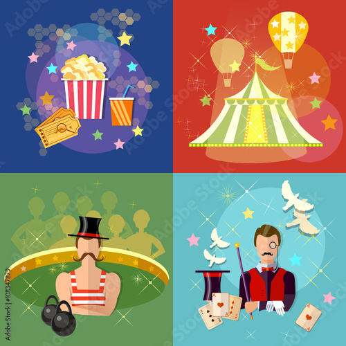 Circus set performance magician strongman circus show magic