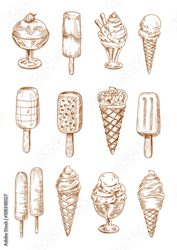 Refreshing ice cream and popsicles sketches