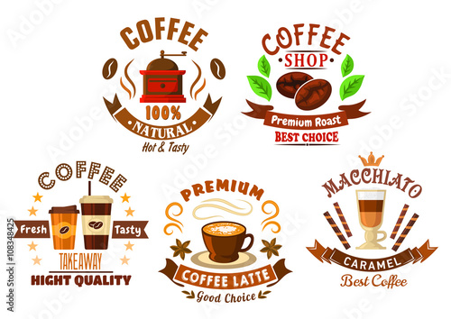 Coffee shop design elements in cartoon style