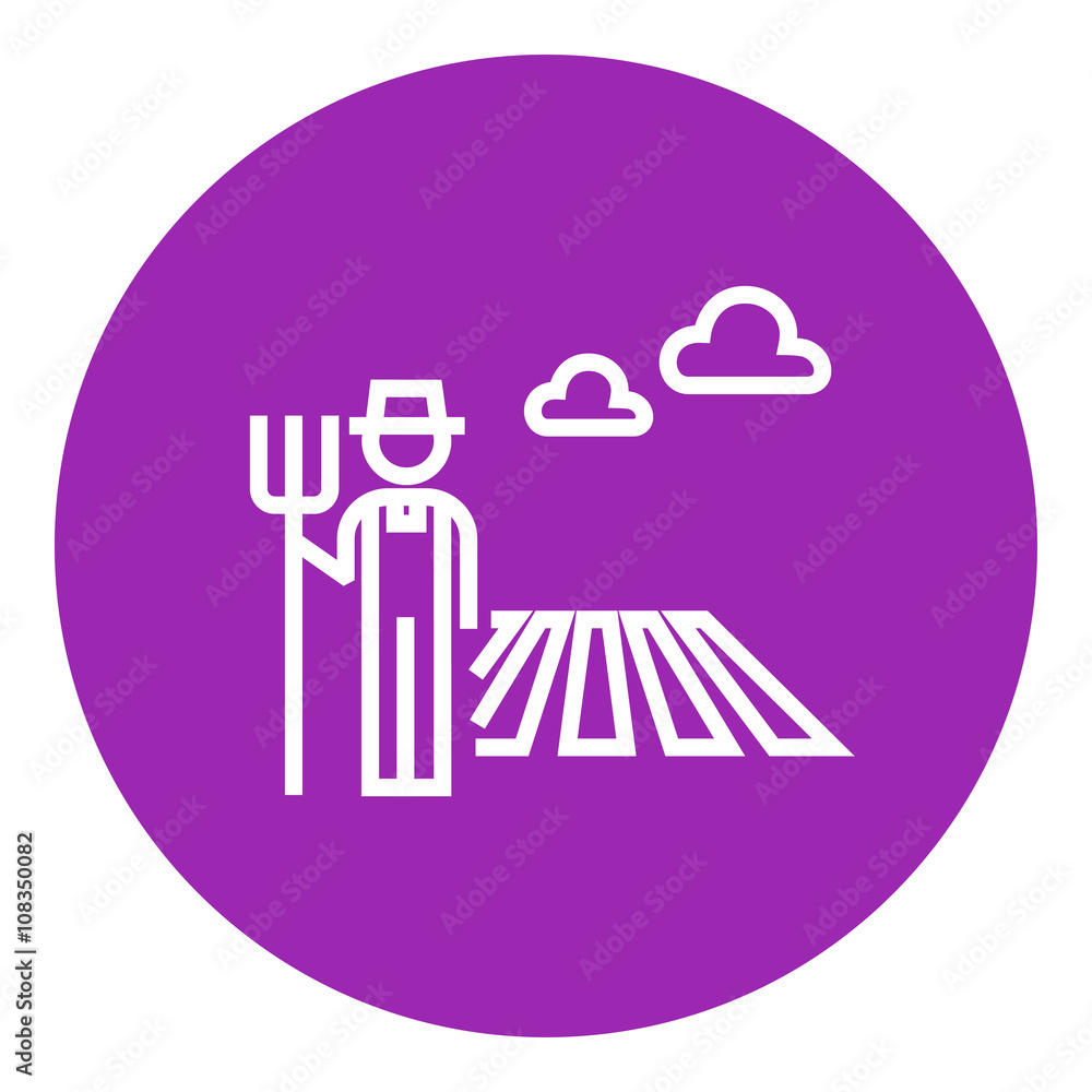 Farmer with pitchfork line icon. Farmer with pitchfork line icon.