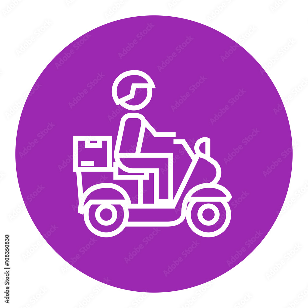 Man carrying goods on bike line icon.