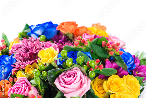 closeup of expensive bouquet of flowers isolated on white backgr