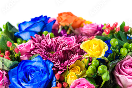 closeup of expensive bouquet of flowers isolated on white backgr