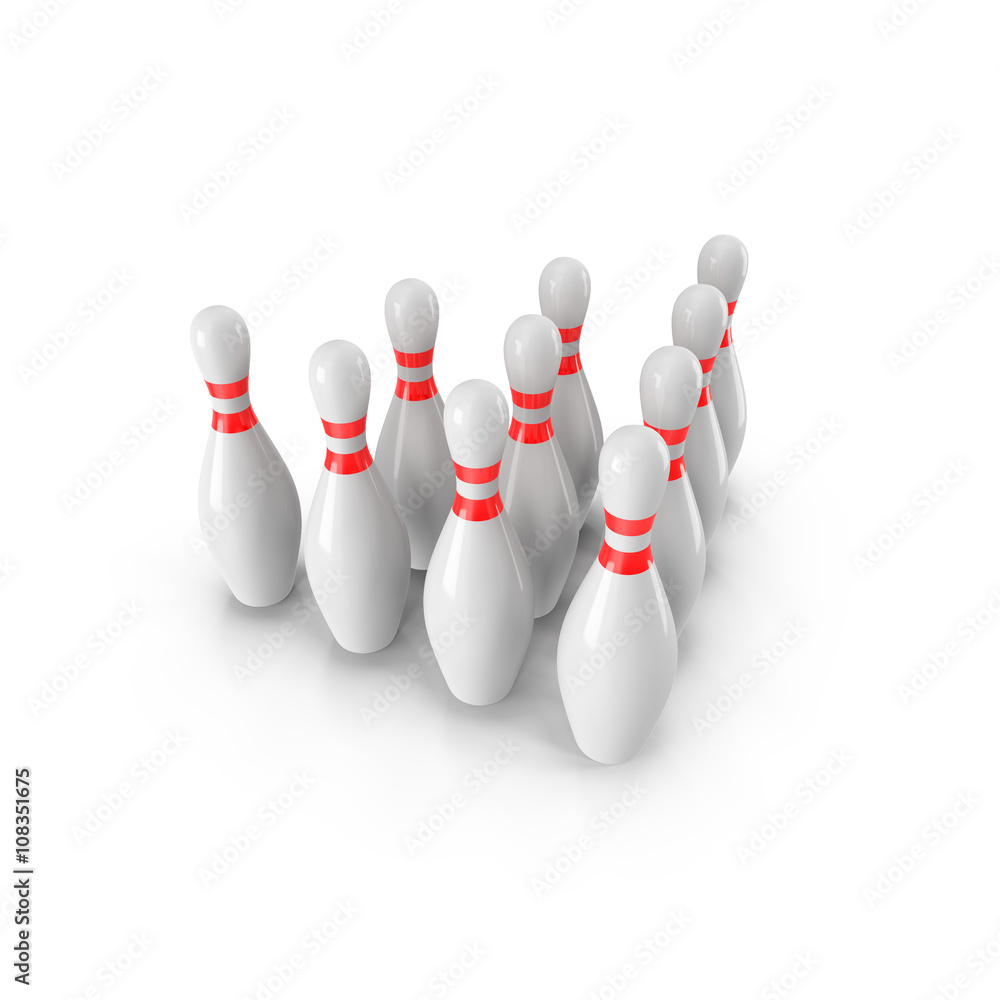 Group of Bowling Pins Isolated on White Background. 3D rendering Group of Bowling Pins Isolated on White Background. 3D rendering