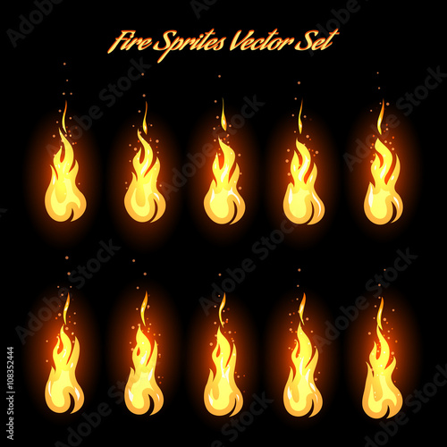 Fire animation frames icons or fire sprites vector illustration