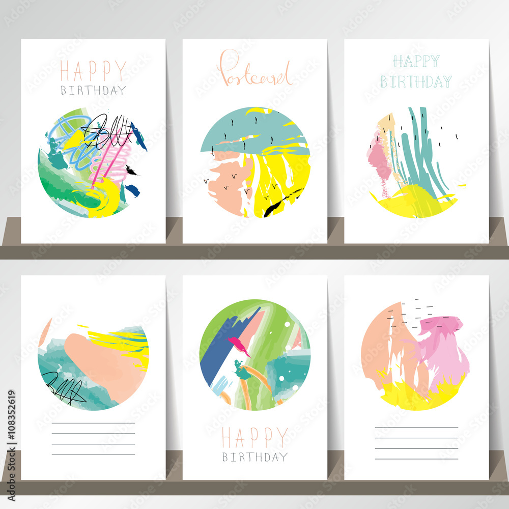 Light pink blue green collection for banners, Flyers, Placards with watercolor circle background