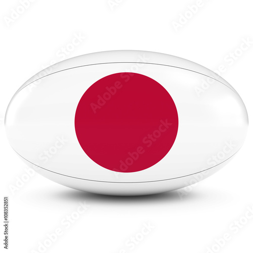 Japan Rugby - Japanese Flag on Rugby Ball on White