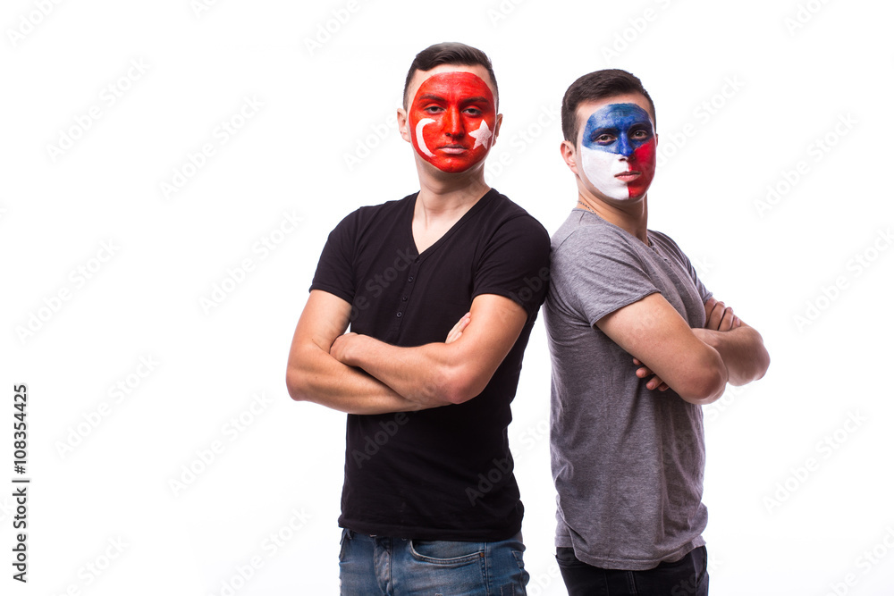 Czech Republic vs Turkey before game on white background. European football fans concept. Czech Republic vs Turkey before game on white background. European football fans concept.