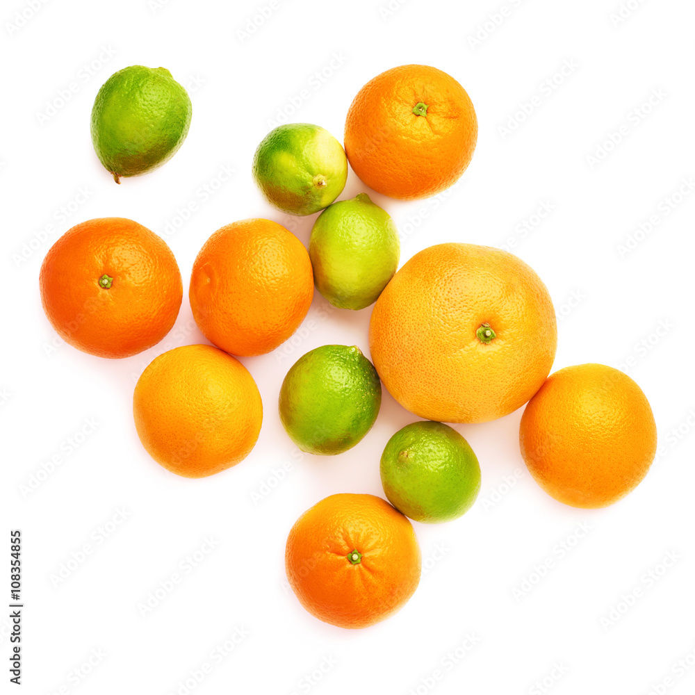 Surface covered with citrus fruits over white isolated background Surface covered with citrus fruits over white isolated background
