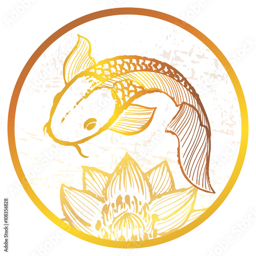 Ink hand drawn golden koi fish illustration
