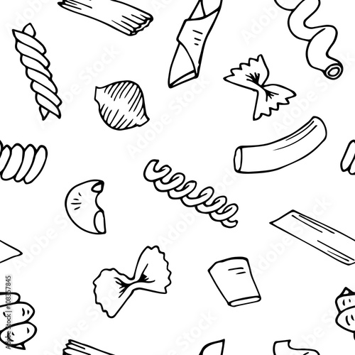 Italian Pasta seamless pattern collection vector sketches. Hand drawn 