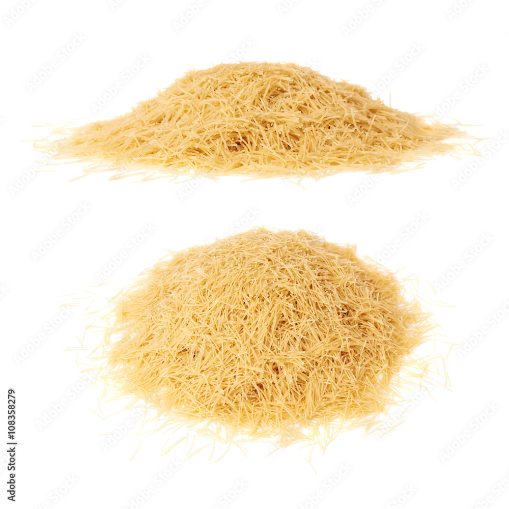 Pile of dry noodles pasta over isolated white background Pile of dry noodles pasta over isolated white background