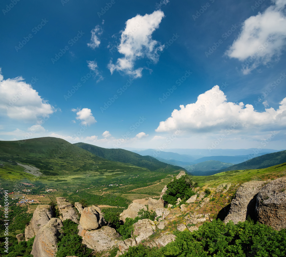 Mountain valley in the summer time. Beautiful natural landscape