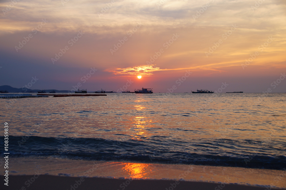 Beautiful sunset on the beach in Pattaya, Thailand