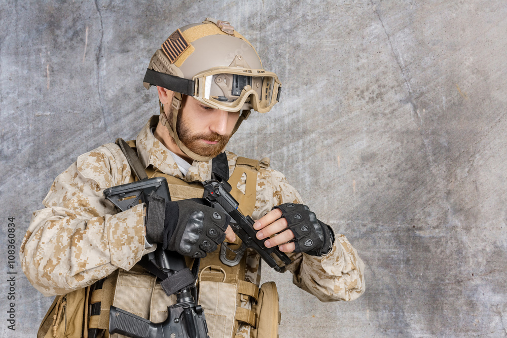 Modern soldier with gun Modern soldier with gun