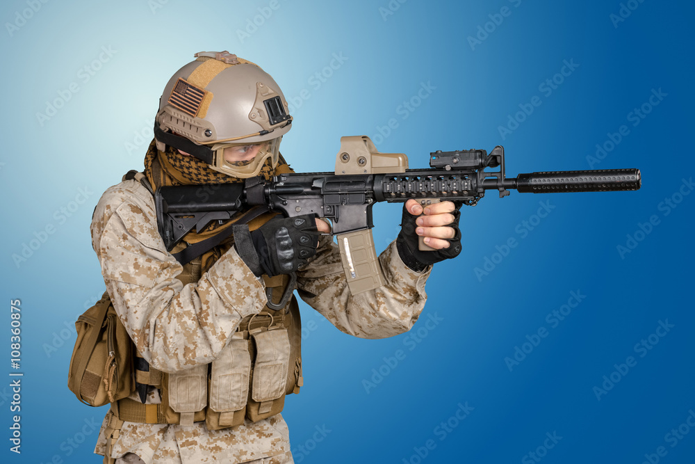 Modern soldier with rifle