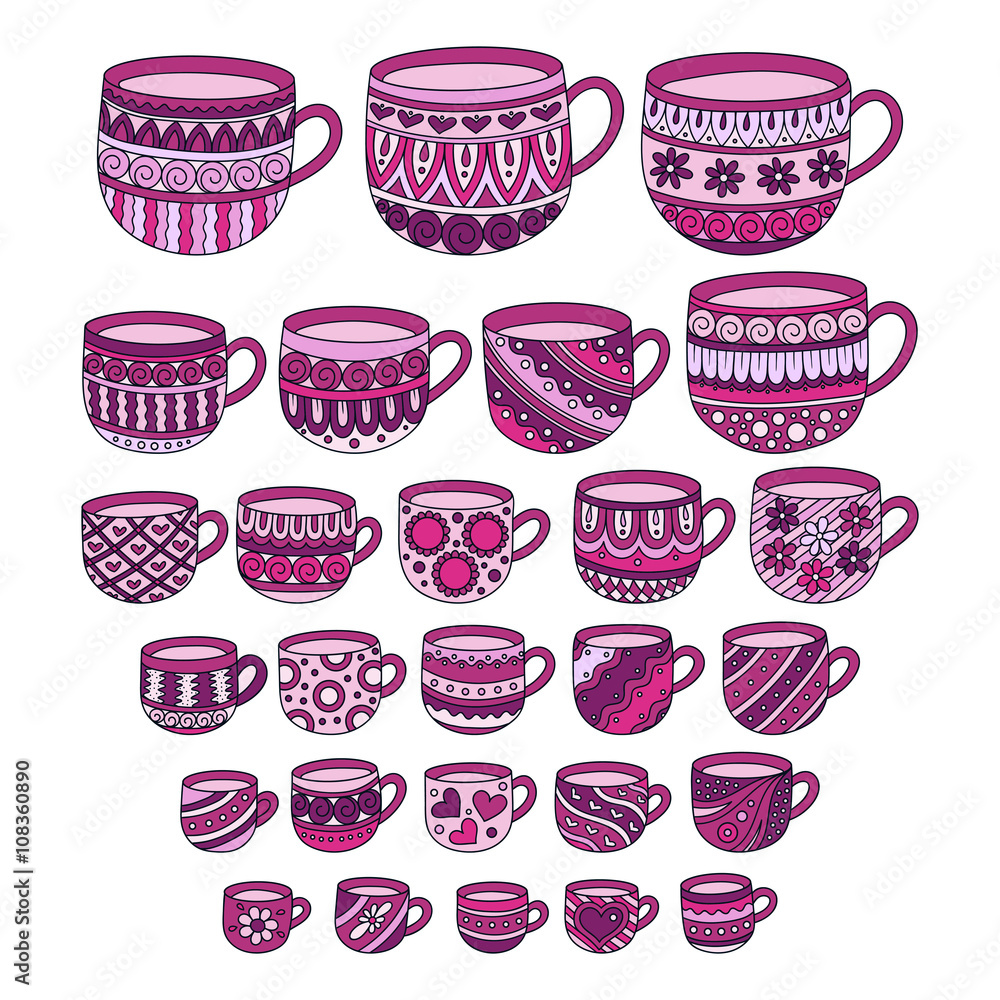 set of caps in doodle style set of caps in doodle style