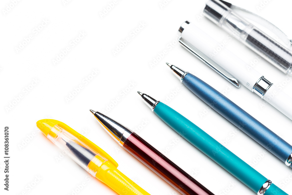 pens isolated on white background, close up pens isolated on white background, close up