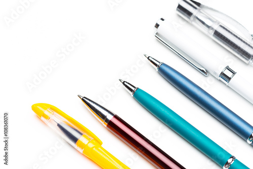 pens isolated on white background, close up