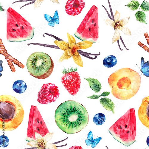 Naklejka Tropikalny bezszwowe akwarela wzór