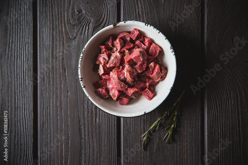 minced meat on wooden table