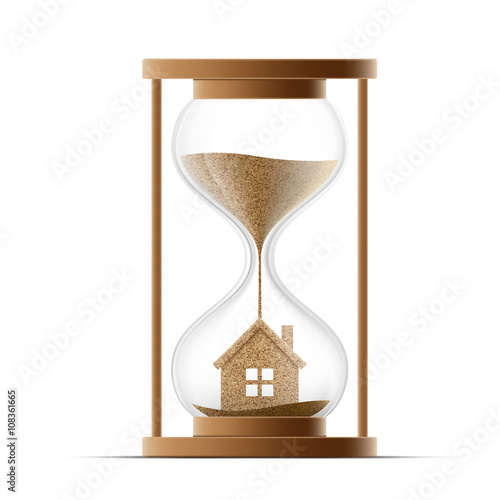 Hourglass with the house. Construction of real estate. Property