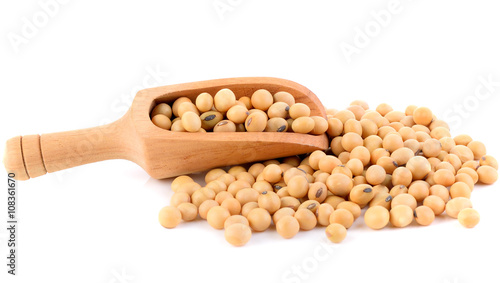 Soy beans in scoop on white background