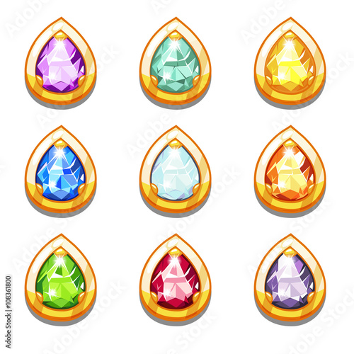 Vector colorful golden amulets with diamonds