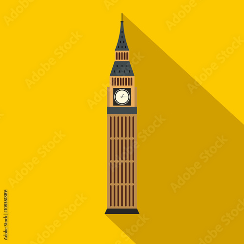Big Ben in Westminster, London icon, flat style