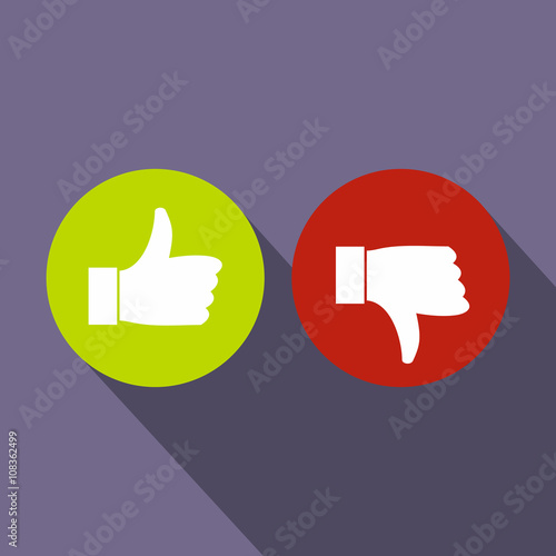 Thumbs up and down icon, flat style