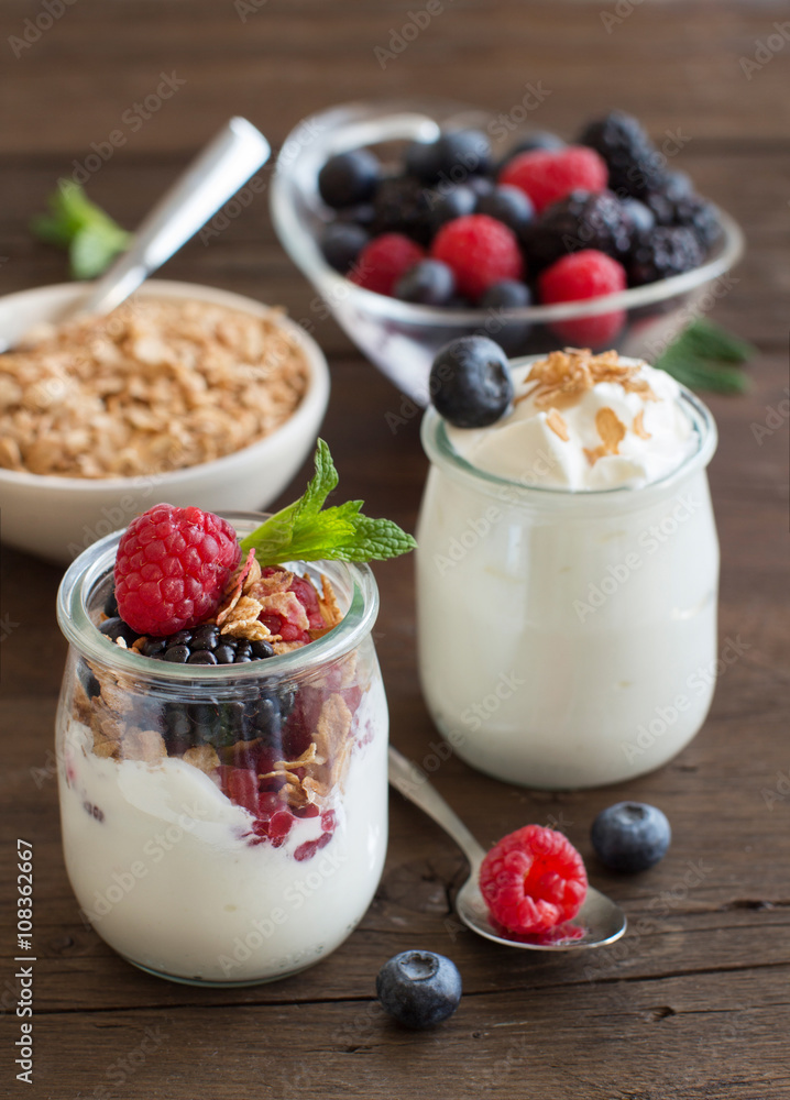 Berries, flakes and fresh greek yogurt Berries, flakes and fresh greek yogurt