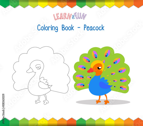 Peacock coloring book educational game