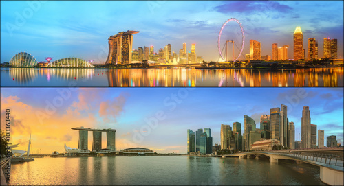 Beautiful cityscape set and collage of Marina Bay