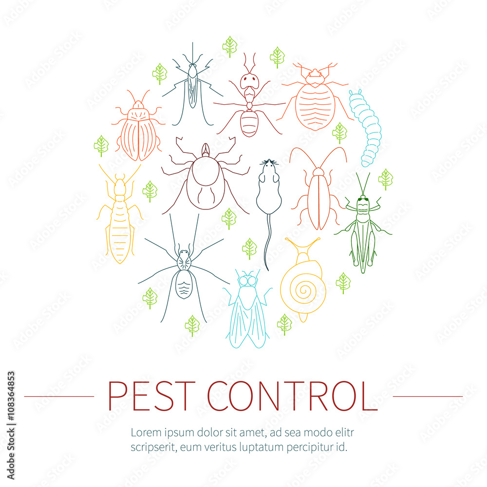 Fototapeta premium Pest control linear set in color