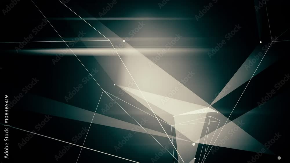 Abstract computer generated seamless loop abstract geometrical motion from chaotic slow moving dots, lines and triangles background. 4K