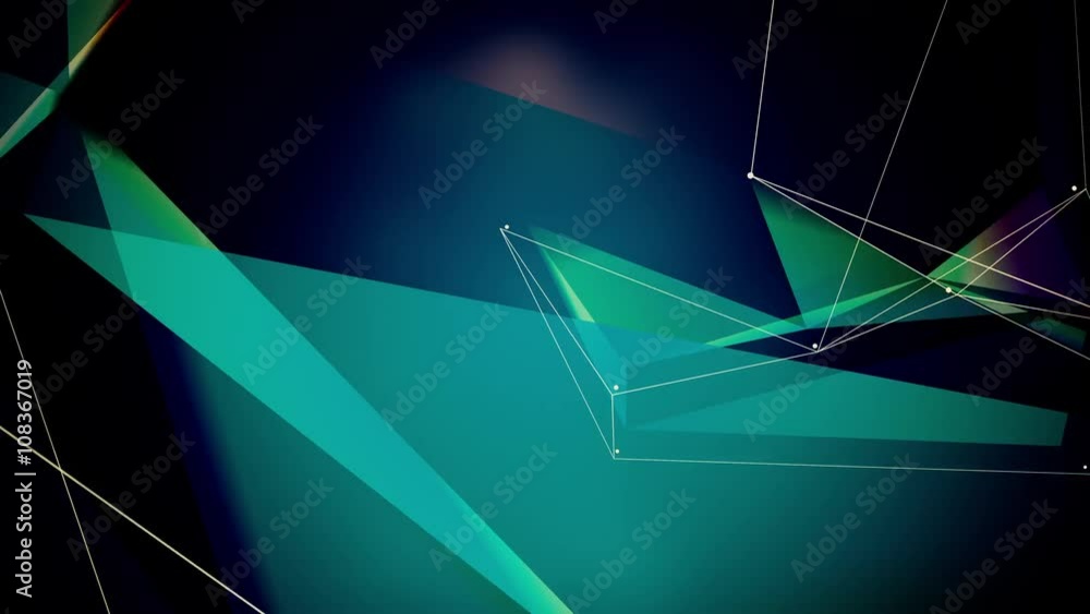 Abstract computer generated seamless loop abstract geometrical motion from chaotic slow moving dots, lines and triangles background. 4K