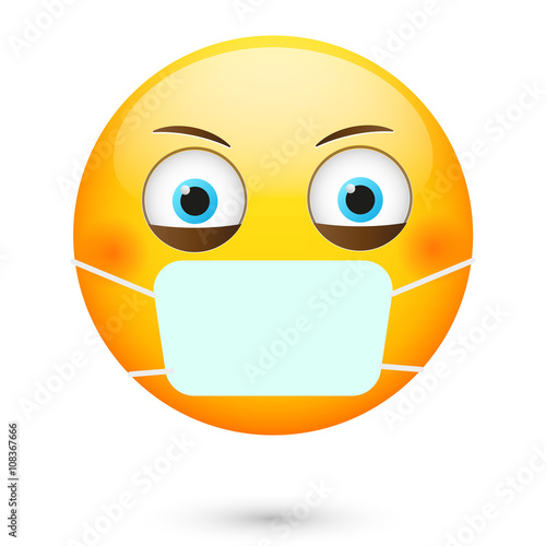  Emoticon wearing safety mask. Isolated vector illustration on white background