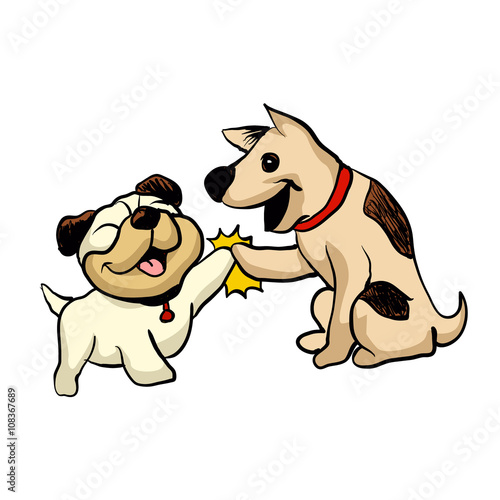 Photography two dogs greeting Cartoon Illustration